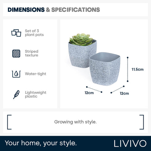 12cm Plant Pots Sandstone Grey - Set of 3